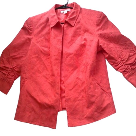 Coldwater Creek Blazer Womens 16 Textured Open Jacket Orange, Cotton, Lined - Picture 2 of 7